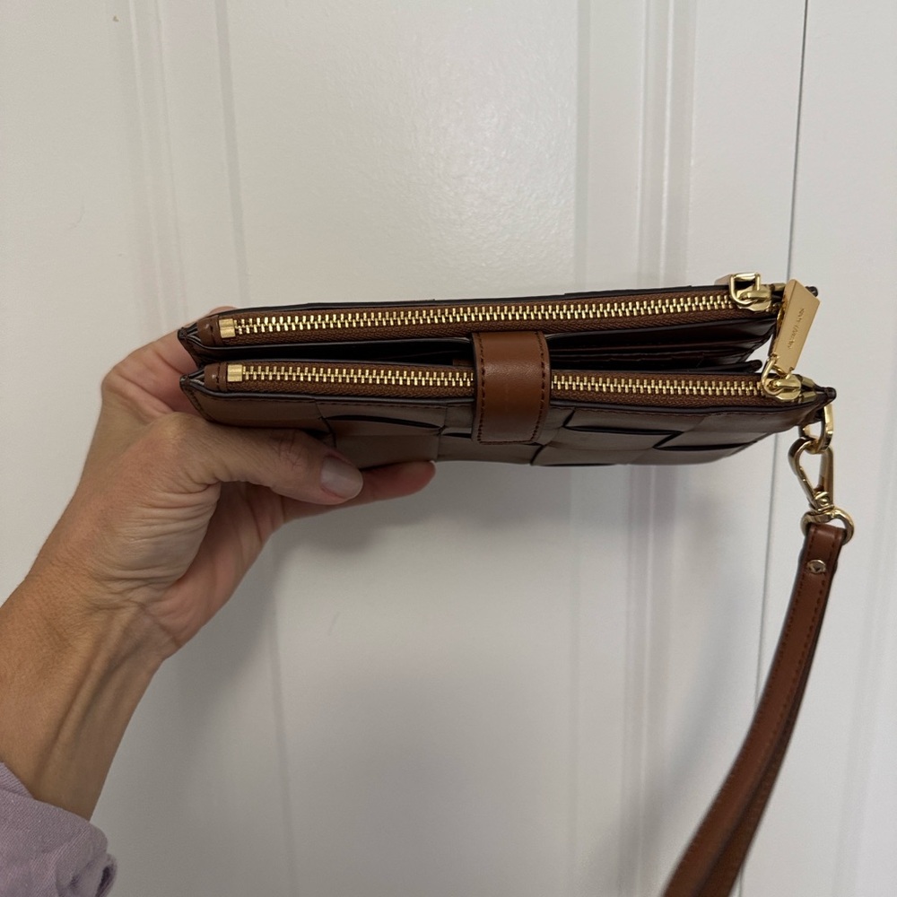 Michael Kors Women's Woven Leather Wristlet - Tan - Picture 2 of 8